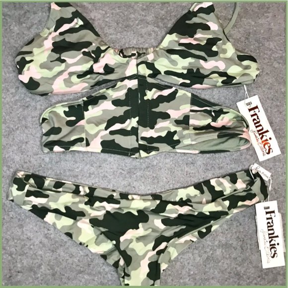 Frankie's Bikinis Camo Corset Top Skimpy Bottom Bikini Swim Two Piece Set Small - Picture 2 of 8